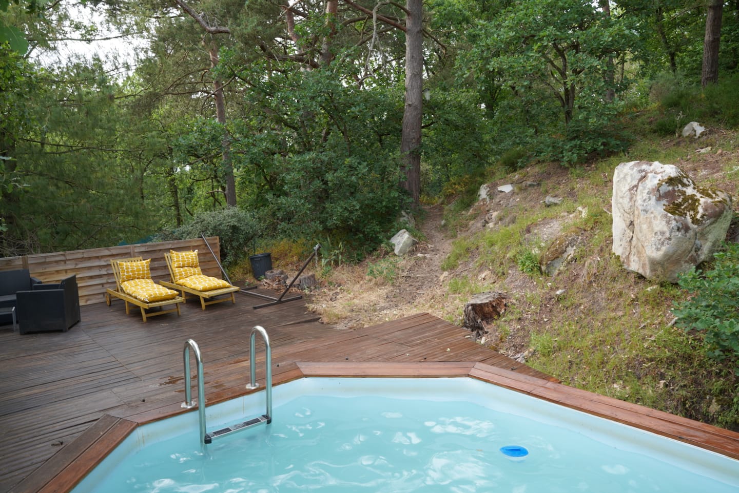 La piscine du domaine adossée à la forêt